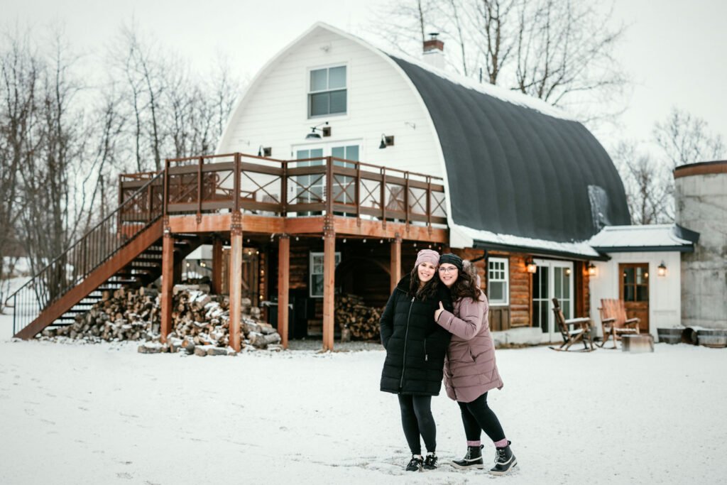 Amber and Jennifer outside mountain field farm